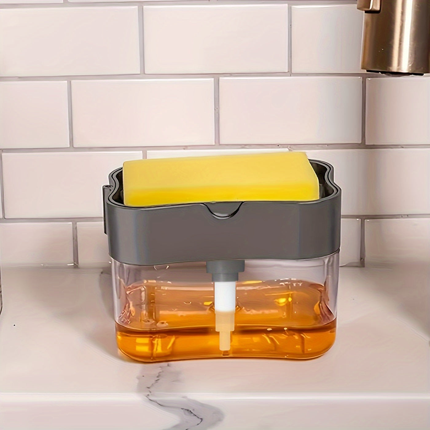 Modern Space-Themed • 1pc ABS Plastic Dish Soap Dispenser • Sponge Holder • Lightweight Square Kitchen Sink Accessory • Hand Wash Only • Solid Color Design NovaCart
