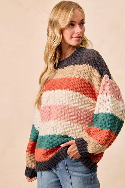 BiBi Stripes Color Block Chunky Sweater FitiqueFit