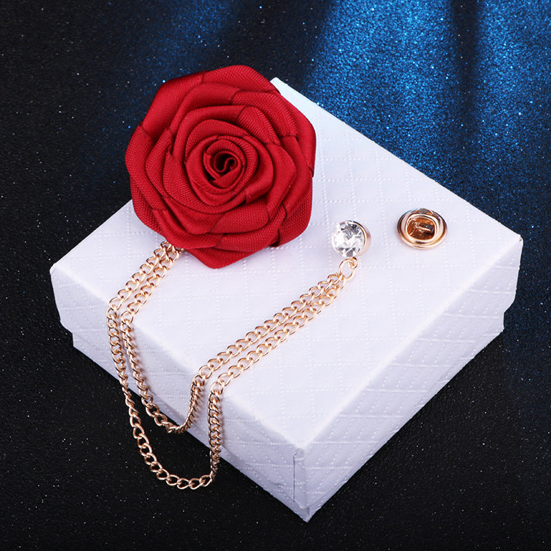 Men's Wedding Ceremony Groom Handmade Rose Chain Brooch NovaCart