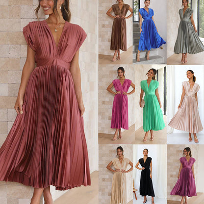 Elegant Pleated Casual Loose Zip Sleeveless Dress Grayceful LLC
