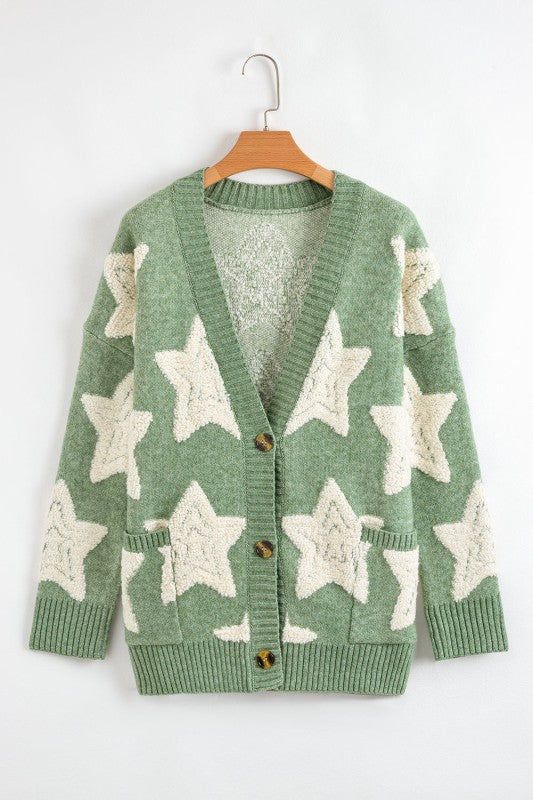Star Sherpa Textured Buttoned Sweater Cardigan Shop Style & More | Fresh Looks, Everyday Deals & Free Shipping