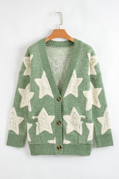 Star Sherpa Textured Buttoned Sweater Cardigan Shop Style & More | Fresh Looks, Everyday Deals & Free Shipping