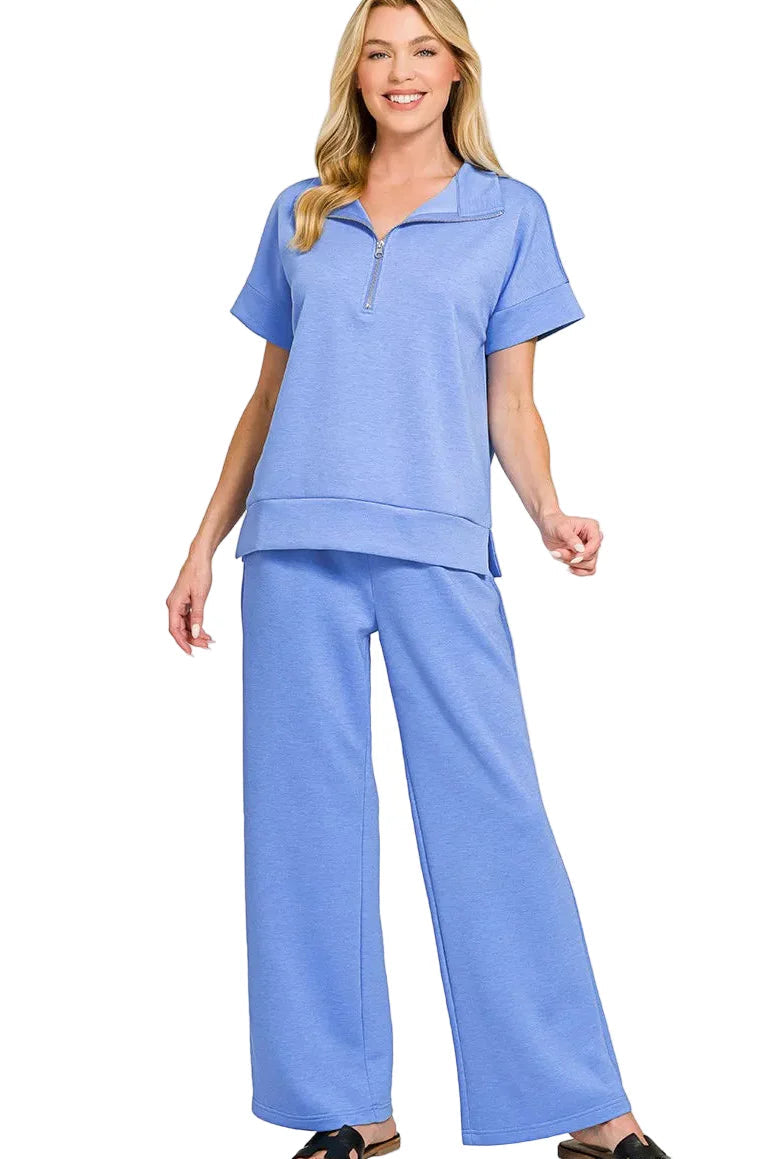 Zenana Scuba High Neck Half Zip Top & Pants Set West2East Surf