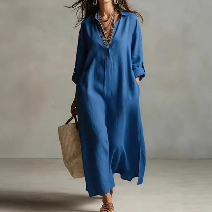 Women's Casual Long-Sleeve Linen Shirt Dress – Relaxed Fit FitiqueFit