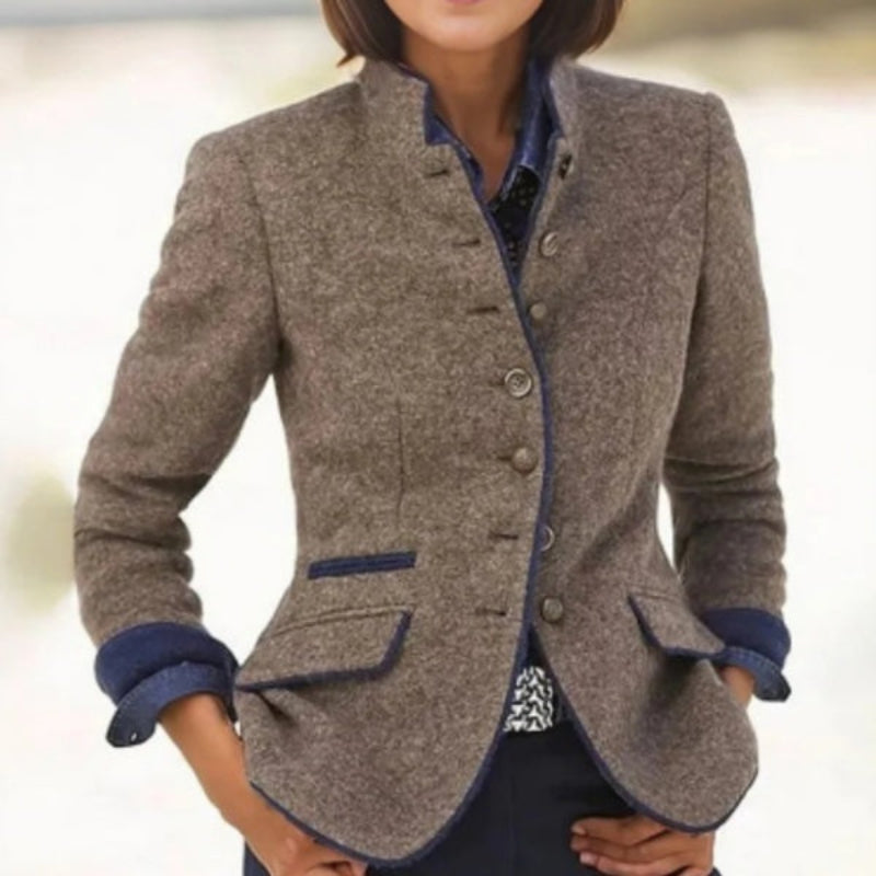 Women’s Color-Block Woolen Jacket – Multi-Button Casual Elegant Coat FitiqueFit