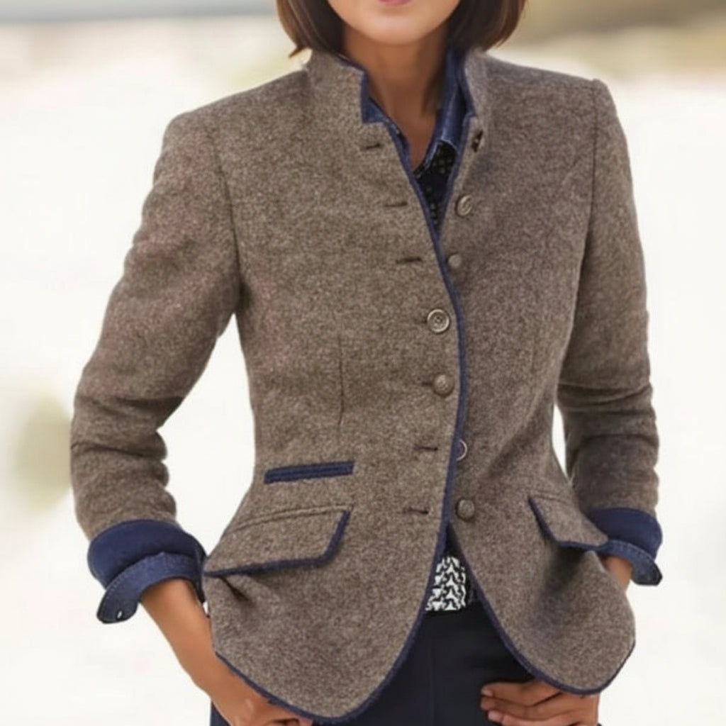Women’s Color-Block Woolen Jacket – Multi-Button Casual Elegant Coat FitiqueFit