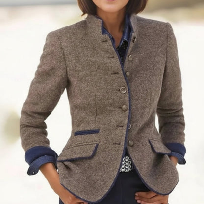 Women’s Color-Block Woolen Jacket – Multi-Button Casual Elegant Coat FitiqueFit