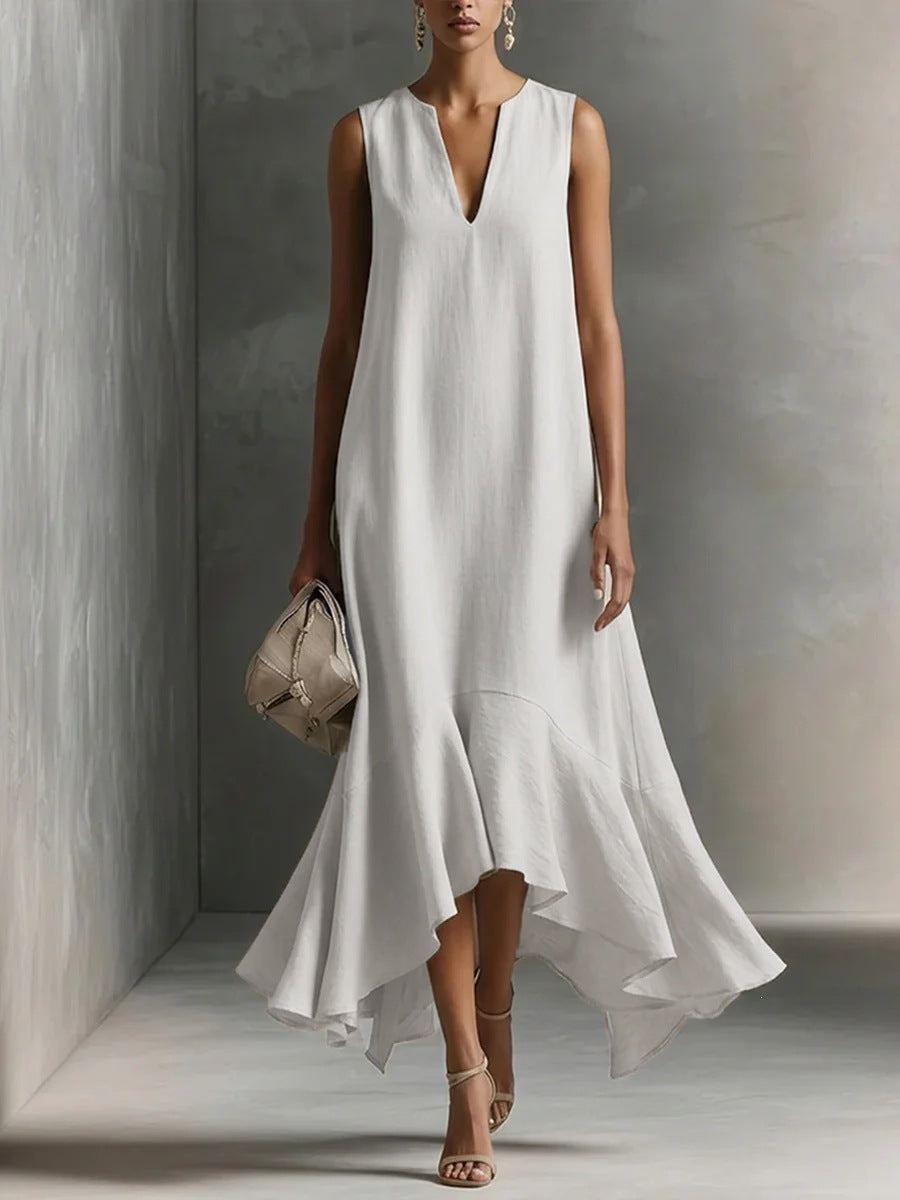 Women's Deep V-Neck Sleeveless Asymmetrical Maxi Dress – Patchwork FitiqueFit