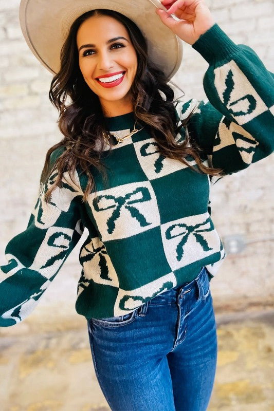 Checker Bow Crewneck Sweater Shop Style & More | Fresh Looks, Everyday Deals & Free Shipping