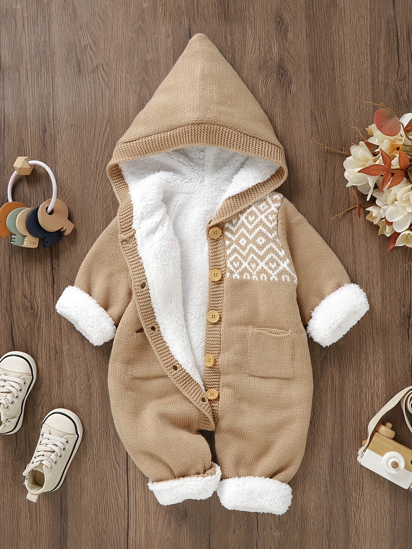 Newborn Boys And Girls Knitted Jumpsuit With Long Sleeve Hooded Pants Jumpsuit NovaCart