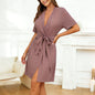 Women's Short-Sleeve Jacquard Loungewear Bathrobe FitiqueFit
