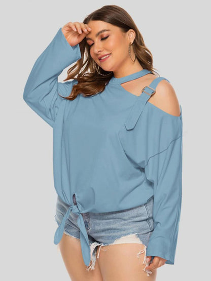 Plus Size Cold-Shoulder Tied Top See size chart under “more details” The Fashion Celestial