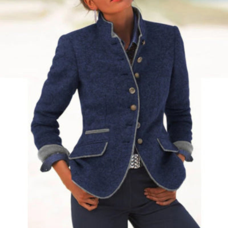 Women’s Color-Block Woolen Jacket – Multi-Button Casual Elegant Coat FitiqueFit