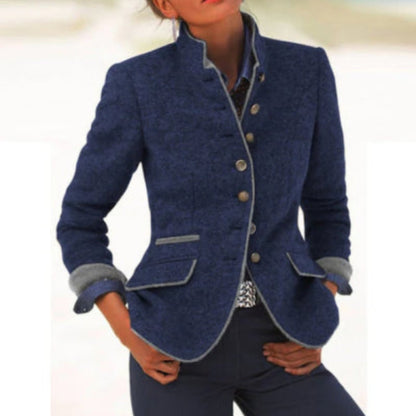 Women’s Color-Block Woolen Jacket – Multi-Button Casual Elegant Coat FitiqueFit