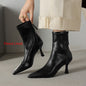 Women’s Cowhide Pointed Toe Stiletto Ankle Boots – Back Zipper High Heel Booties FitiqueFit