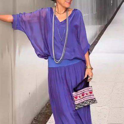 Solid-Color Chiffon Two-Piece Set – 10 Colors, S–5XL FitiqueFit