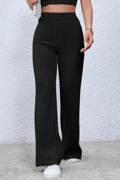 Basic Bae Full Size Ribbed High Waist Flare Pants New Era Fashion LLc