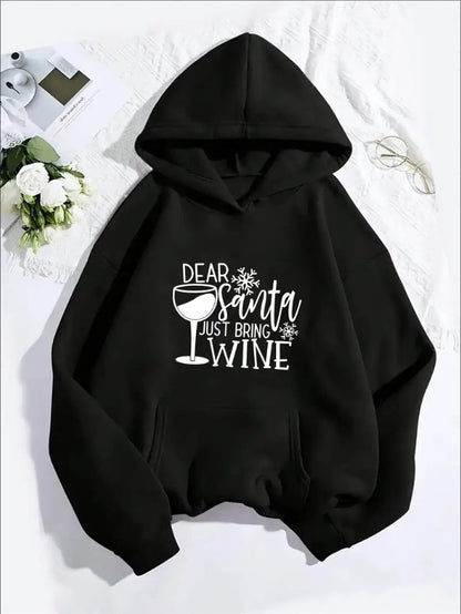 Women’s Christmas Wine Hoodie – Festive Holiday Pullover Sweatshirt FitiqueFit
