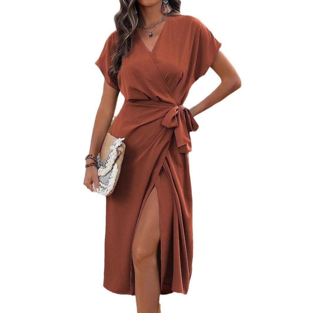 Commuting Fashion Forged Split Women's Solid Color Wrap Suspender Dress Grayceful LLC