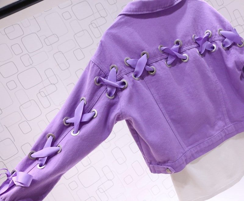 Short Denim Jacket, Bow Tie Jacket Top Purple See size chart under “more details” The Fashion Celestial