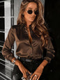 Women's Drapey Satin Lapel Shirt Long Sleeve FitiqueFit