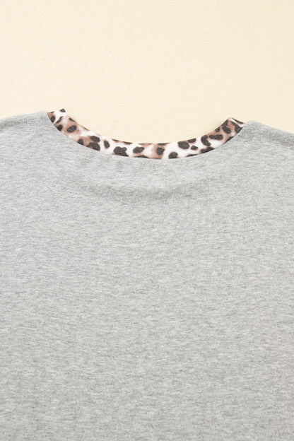 Gray Plus Size Leopard Color Block Patchwork Dolman Sweatshirt Garden Naked Curves