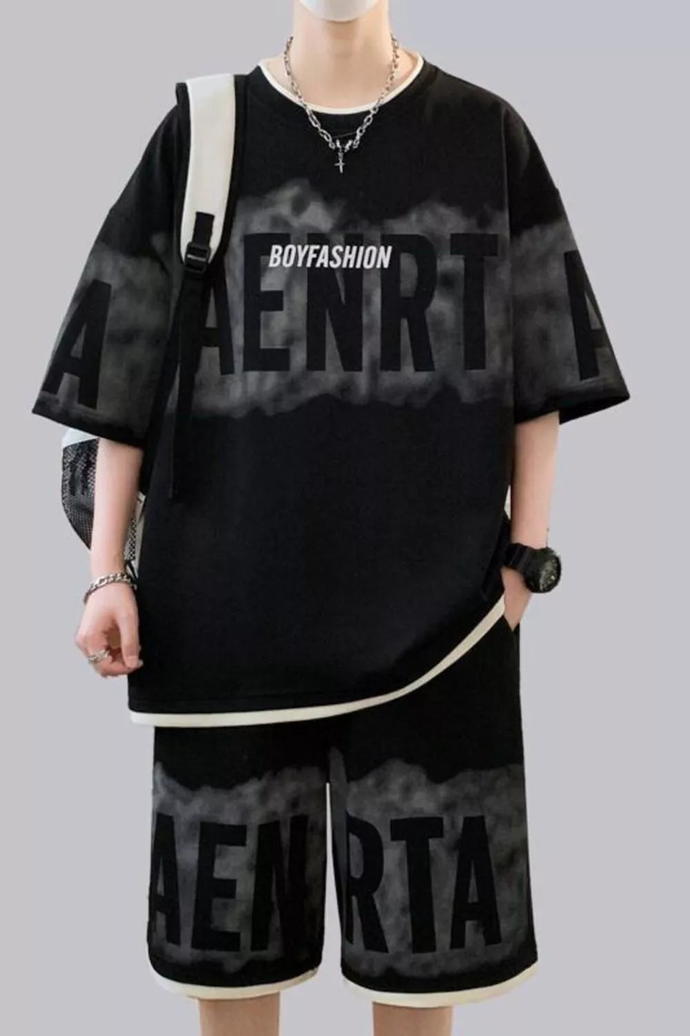 Men's Plus Size Letter Round Neck Tee and Shorts Set New Era Fashion LLc