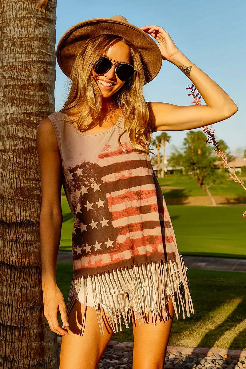BiBi American Flag Print Knit Sleeveless Top West2East Surf