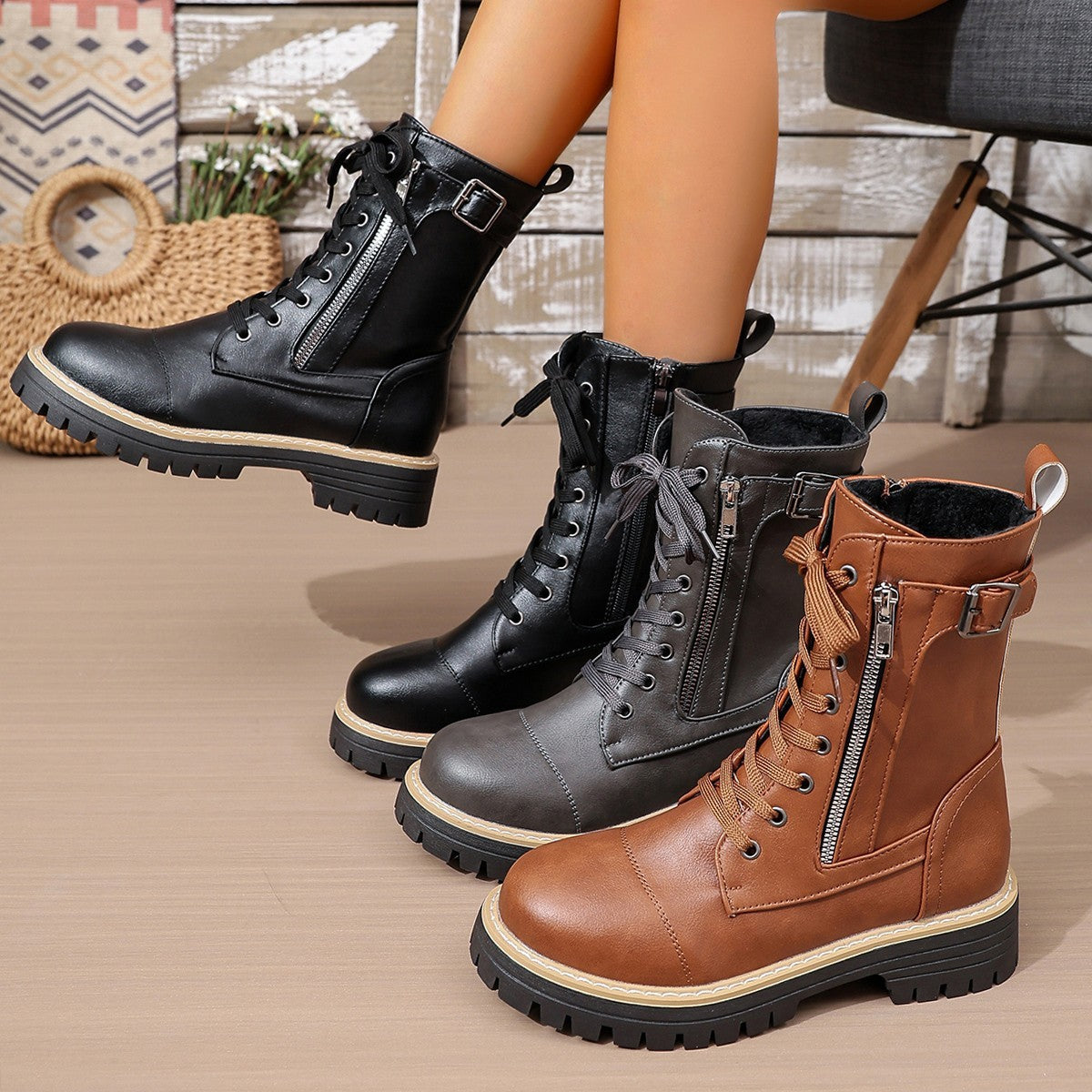 Women’s Solid Color Low Heel Mid Boots — Stylish Everyday Mid Boots FitiqueFit