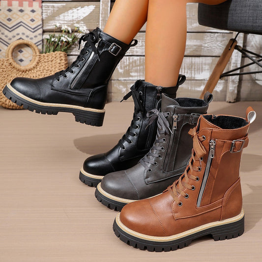 Women’s Solid Color Low Heel Mid Boots — Stylish Everyday Mid Boots FitiqueFit