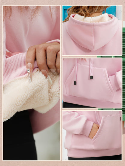 🖤 Women’s Winter Velvet Hoodie — Solid Color Warm Sweatshirt FitiqueFit