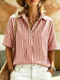 Women's Striped Short-Sleeve Shirt with Turn-Down Collar FitiqueFit