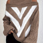 Elegant Plus Size Off Shoulder Striped Cable Knit Sweater