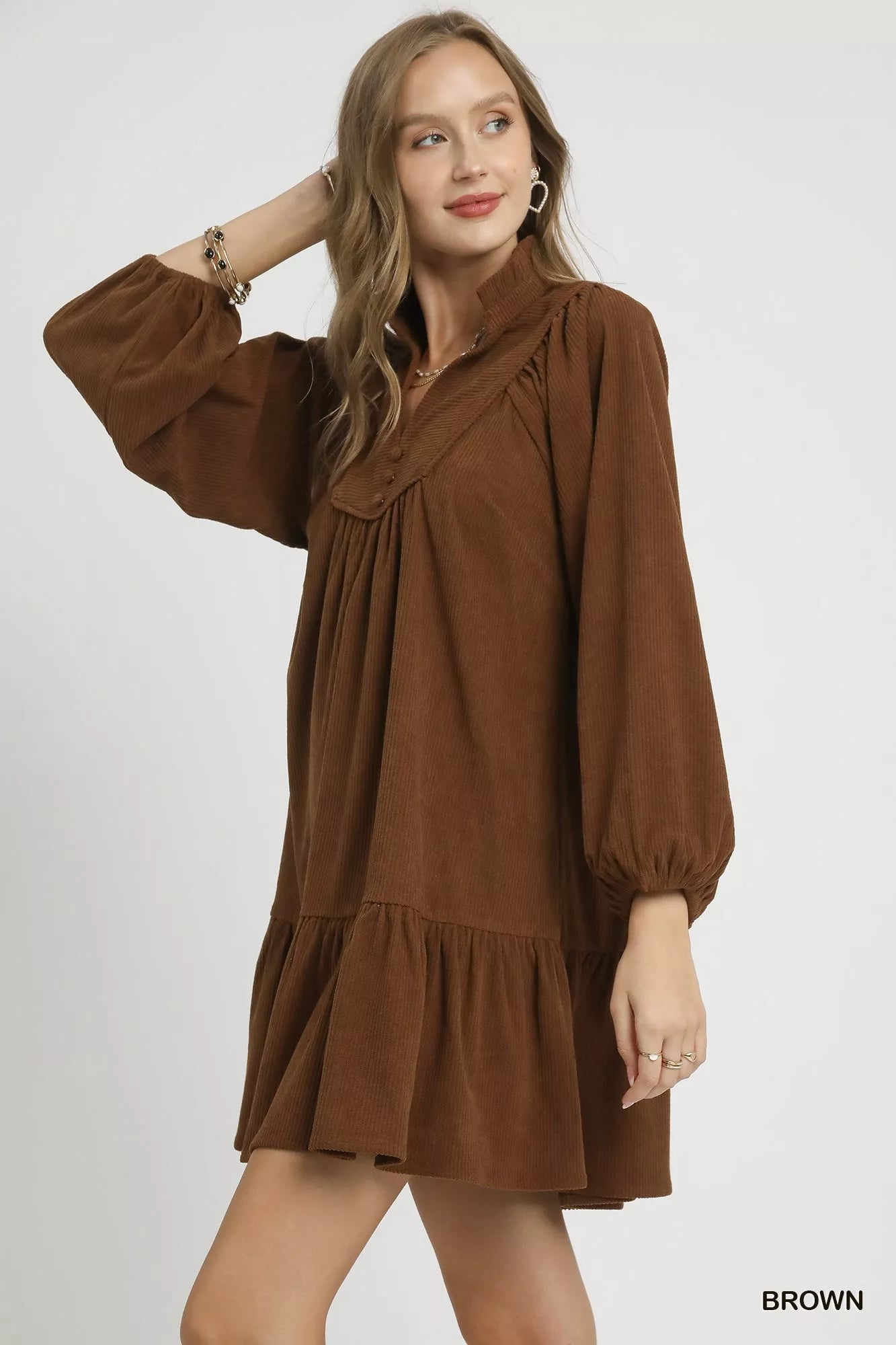 Umgee Corduroy Tiered Babydoll Dress West2East Surf