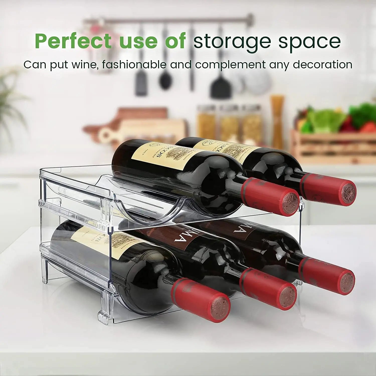 Effortless Water Bottle Organization: Stackable 2-Pack Storage Rack for Cabinets and Refrigerators