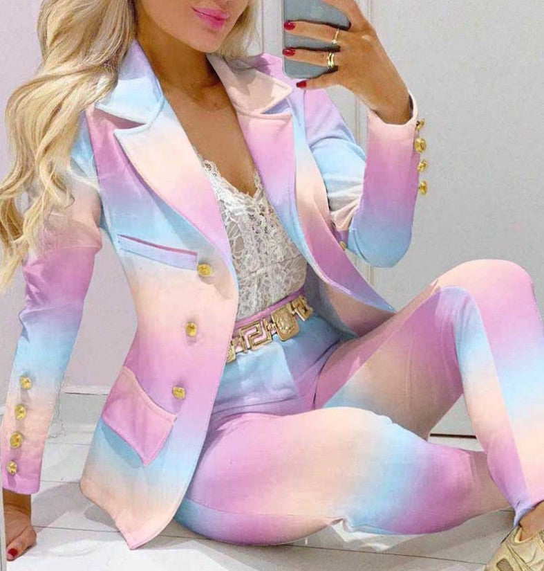 Women's Printed Coat & Trousers Two-Piece Set – 19 Prints, Casual Fashion Suit FitiqueFit