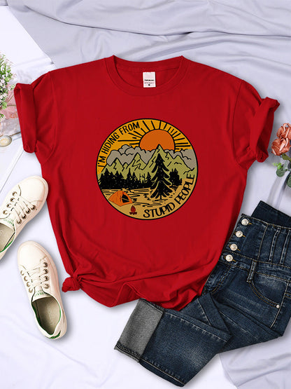 I'm Hiding From Stupid People Camping Scenery Women's Tops Hip-hop Fashion Street See size chart under “more details” The Fashion Celestial