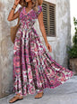 Women's V-Neck Floral Print A-Line Midi Dress – High Waist Sleeveless FitiqueFit