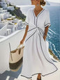 Striped Print Maxi Dress – Short Sleeve Beach Vacation Dress FitiqueFit