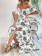 Ins Off-Shoulder Split Dress Summer Floral Print Suspender Long Dresses With Belt Design Women's Beach Clothing Grayceful LLC