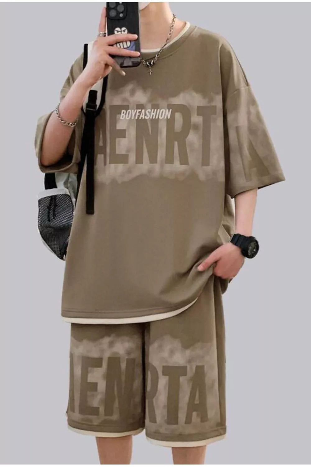 Men's Plus Size Letter Round Neck Tee and Shorts Set New Era Fashion LLc