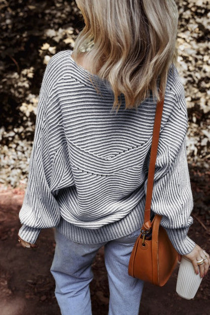 Stripe Ribbed Knit Boat Neck Sweater Shop Style & More | Fresh Looks, Everyday Deals & Free Shipping