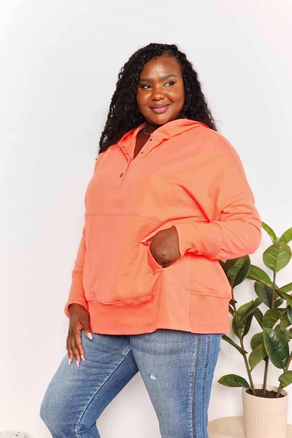 Double Take Quarter-Snap Dropped Shoulder Hoodie West2East Surf