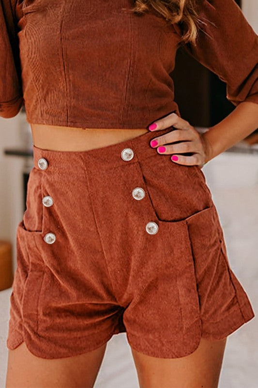Corduroy Scalloped Edge High Waist Shorts See size chart under “more details” The Fashion Celestial