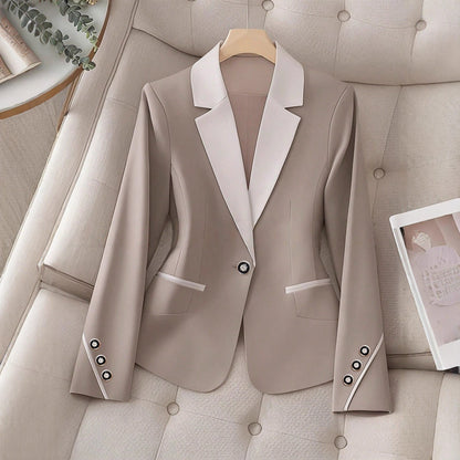 Women’s Contrasting Color Blazer – Elegant Button Formal Jacket FitiqueFit