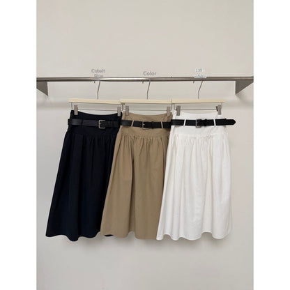 Relaxed A-Line Crushed Pleat Cotton Midi Skirt with Belt FitiqueFit