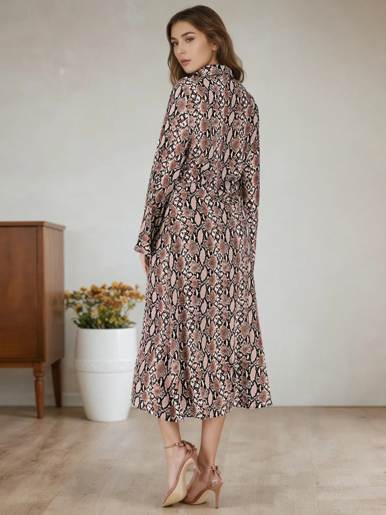 Snake Print Long Sleeve Shirt Dress New Era Fashion LLc