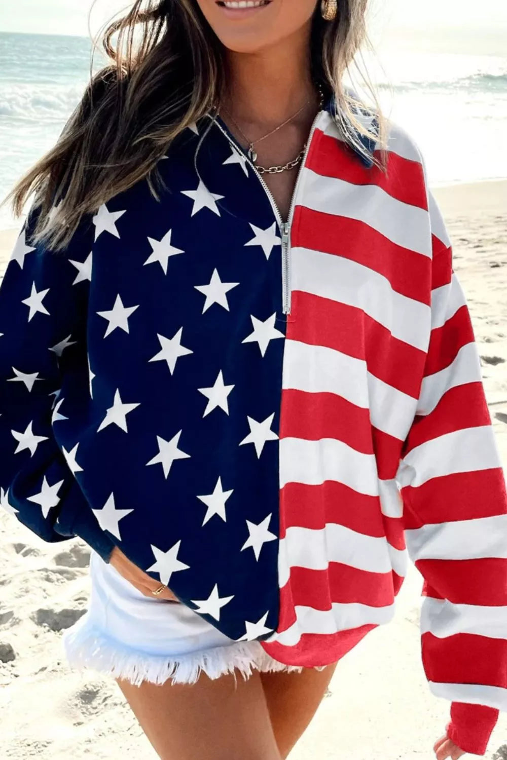 American Flag Print Half Zip Sweatshirt New Era Fashion LLc