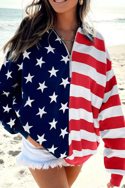 American Flag Print Half Zip Sweatshirt New Era Fashion LLc