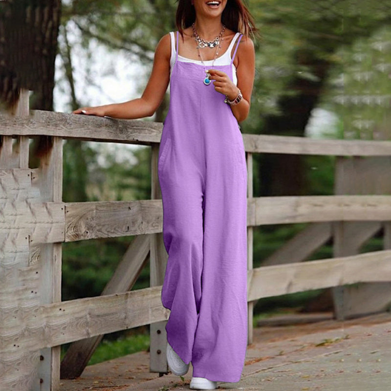 Plus Size Women's Solid Color Casual Jumpsuit - Sleeveless Romper With Pockets For Spring&Summer Grayceful LLC